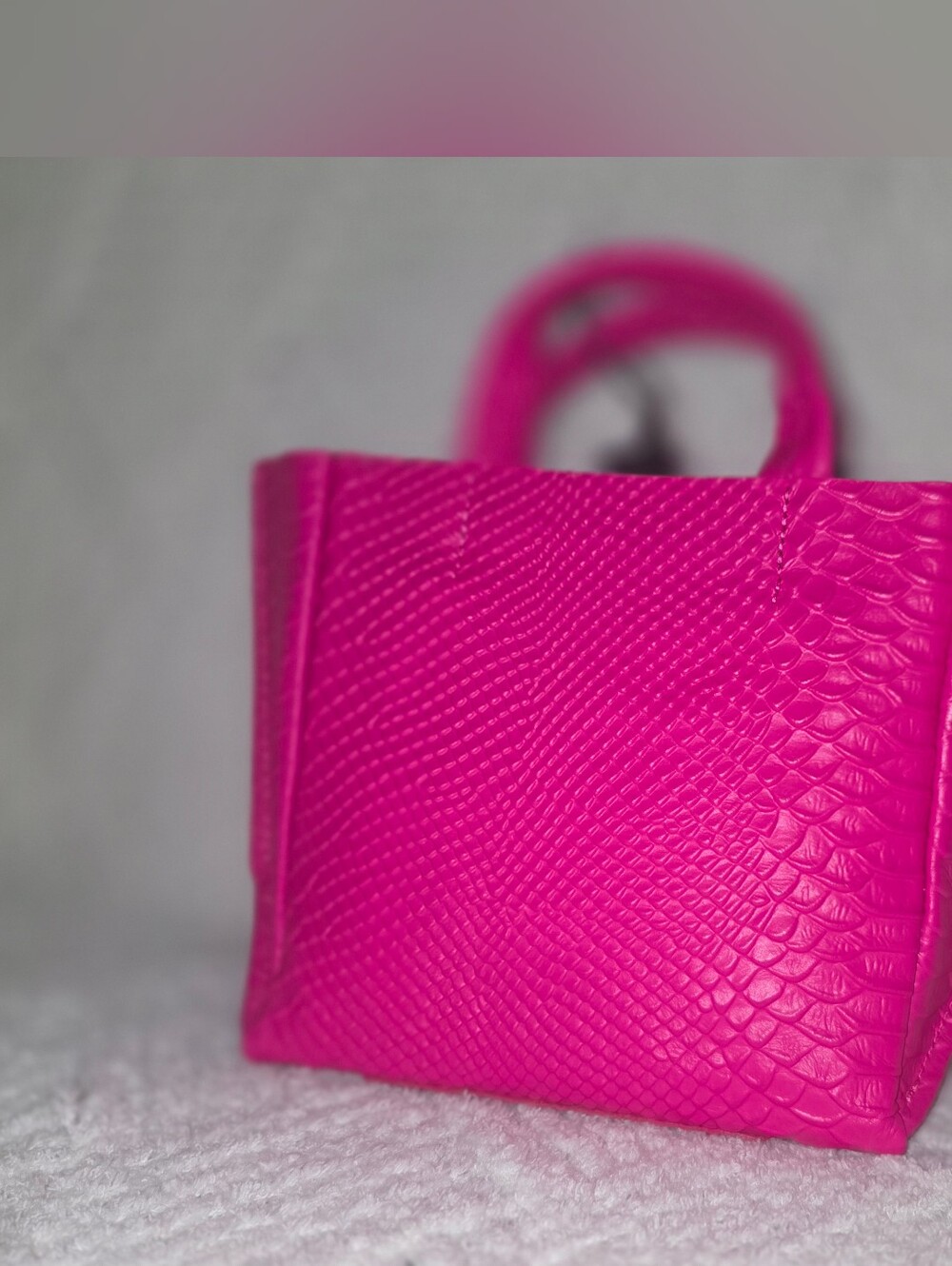 Vibrant Pink Leather Python Textured Mini Tote Bag - Picture 2 of 7